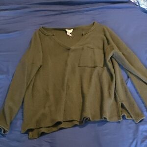 BiBi Dark Green V-Neck Long Sleeve Top